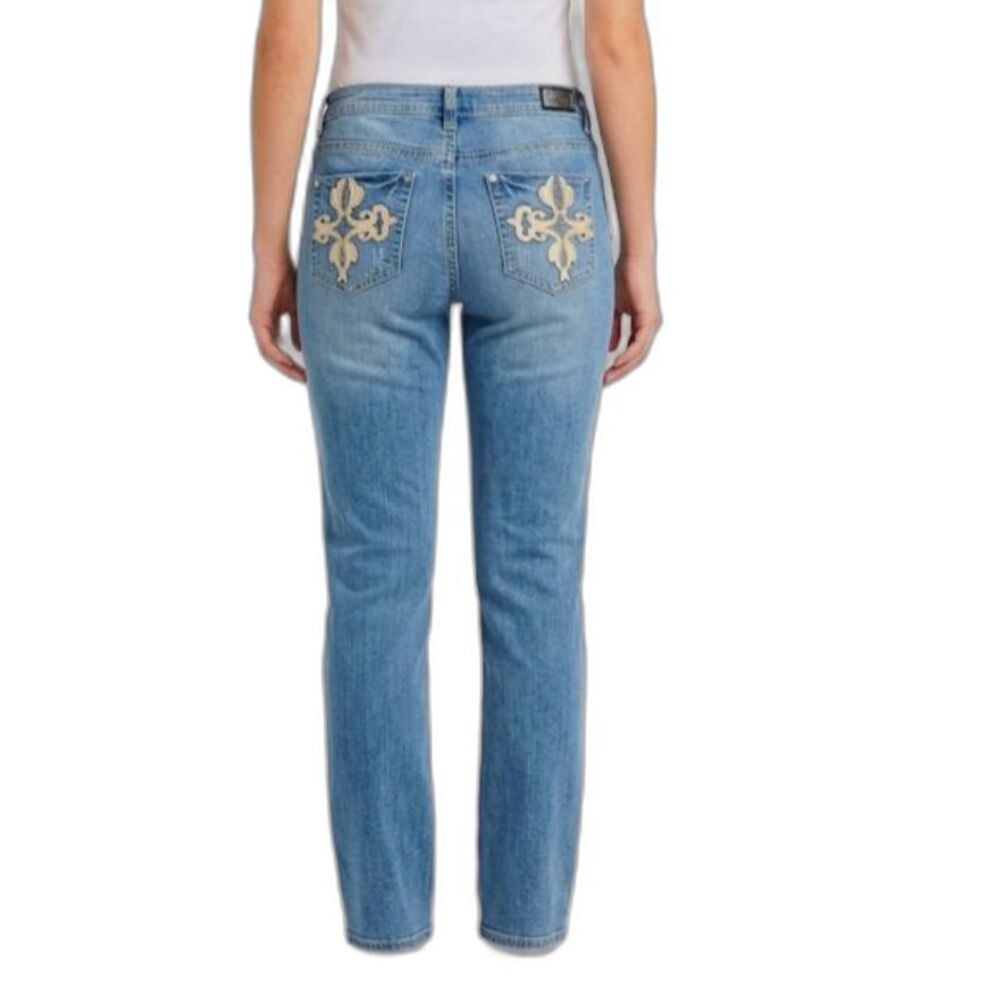 Earl Blue Denim Mid-Rise Embroidered Pockets Vintage 90s Straight Leg Jeans Size